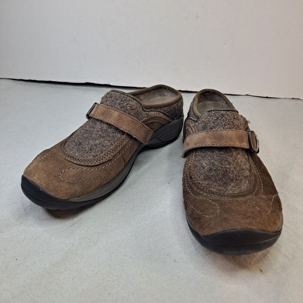 Merrell Encore Sidestep Mules Womens Size 7.5 Stone Brown Leather Wool Upper